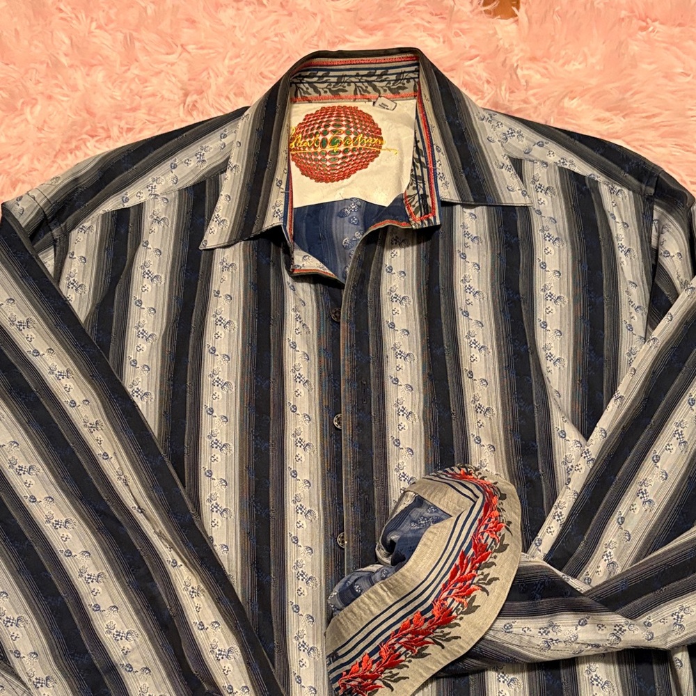 Robert Graham Navy and Gray Striped Shirt